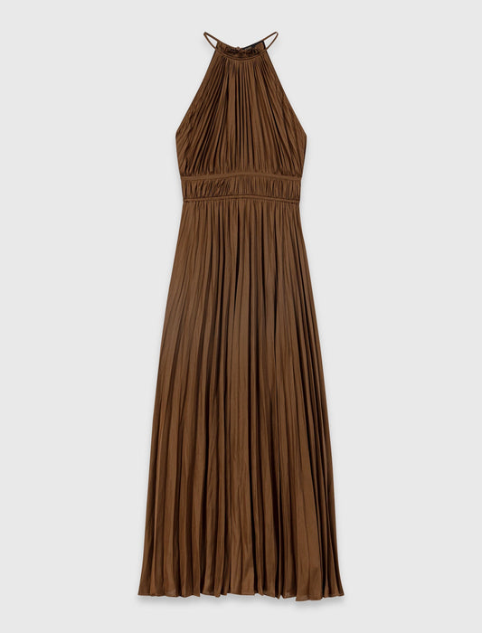 Pleated Maxi Dress Brown
