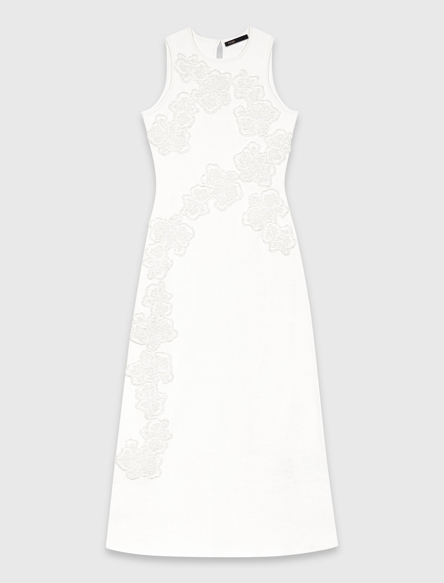 Beaded Embroidered Floral Dress White