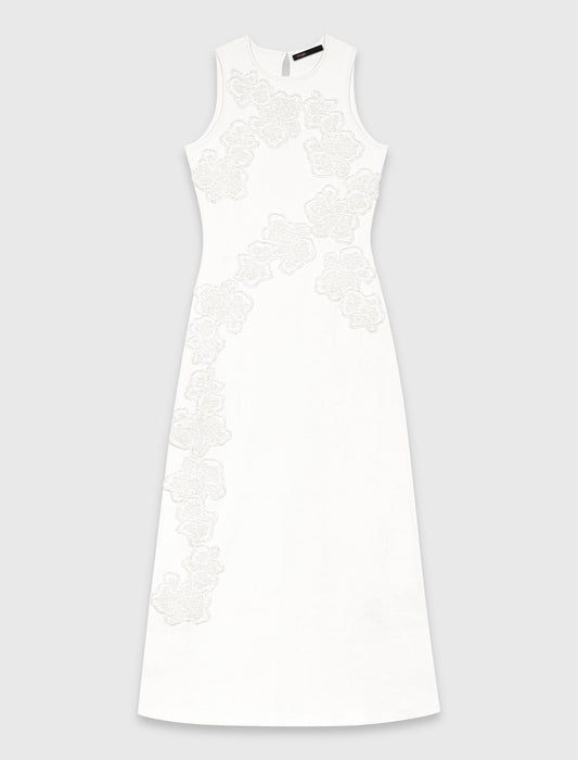 Beaded Embroidered Floral Dress White