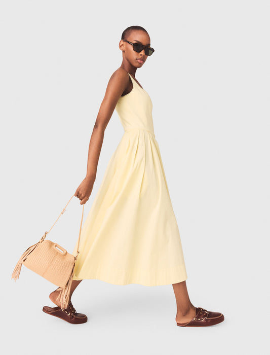 Flared rhinestone-trim midi dress Pale Yellow