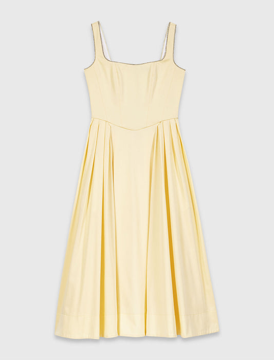 Flared rhinestone-trim midi dress Pale Yellow