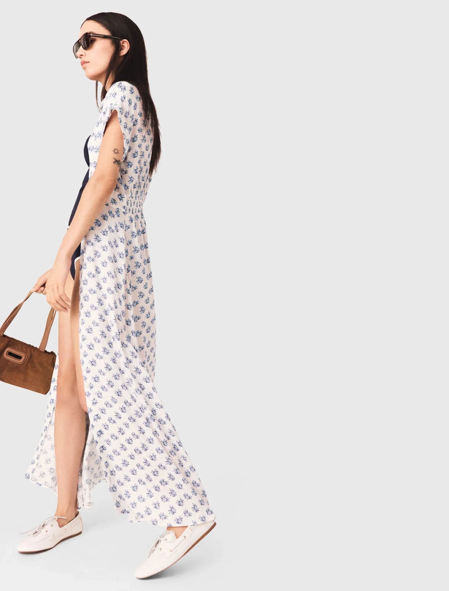 Jacquard Print Maxi Dress Blue Small Flowers Print