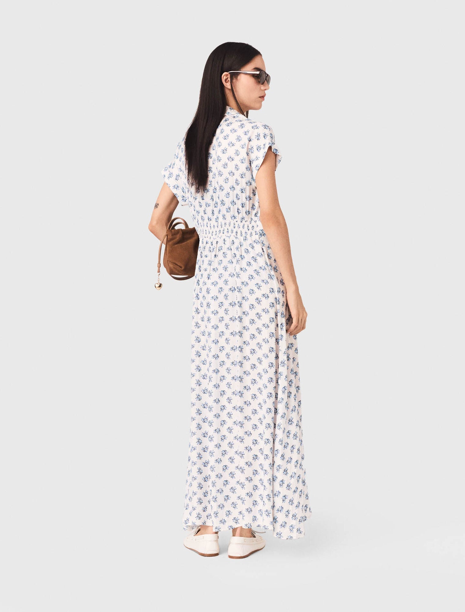 Jacquard Print Maxi Dress Blue Small Flowers Print