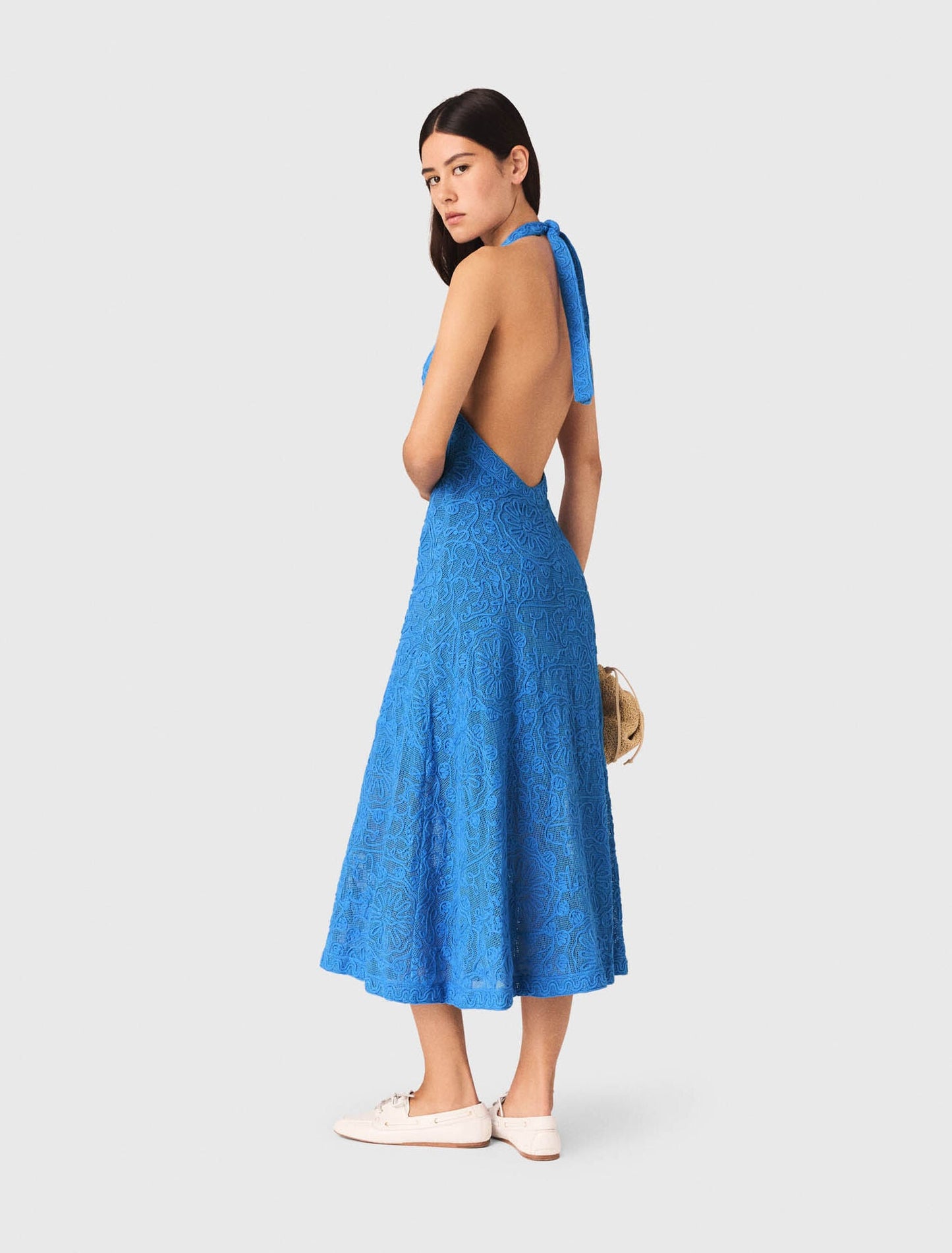 Backless Guipure Maxi Dress Blue