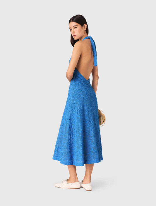 Backless Guipure Maxi Dress Blue