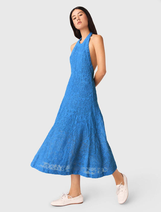 Backless Guipure Maxi Dress Blue