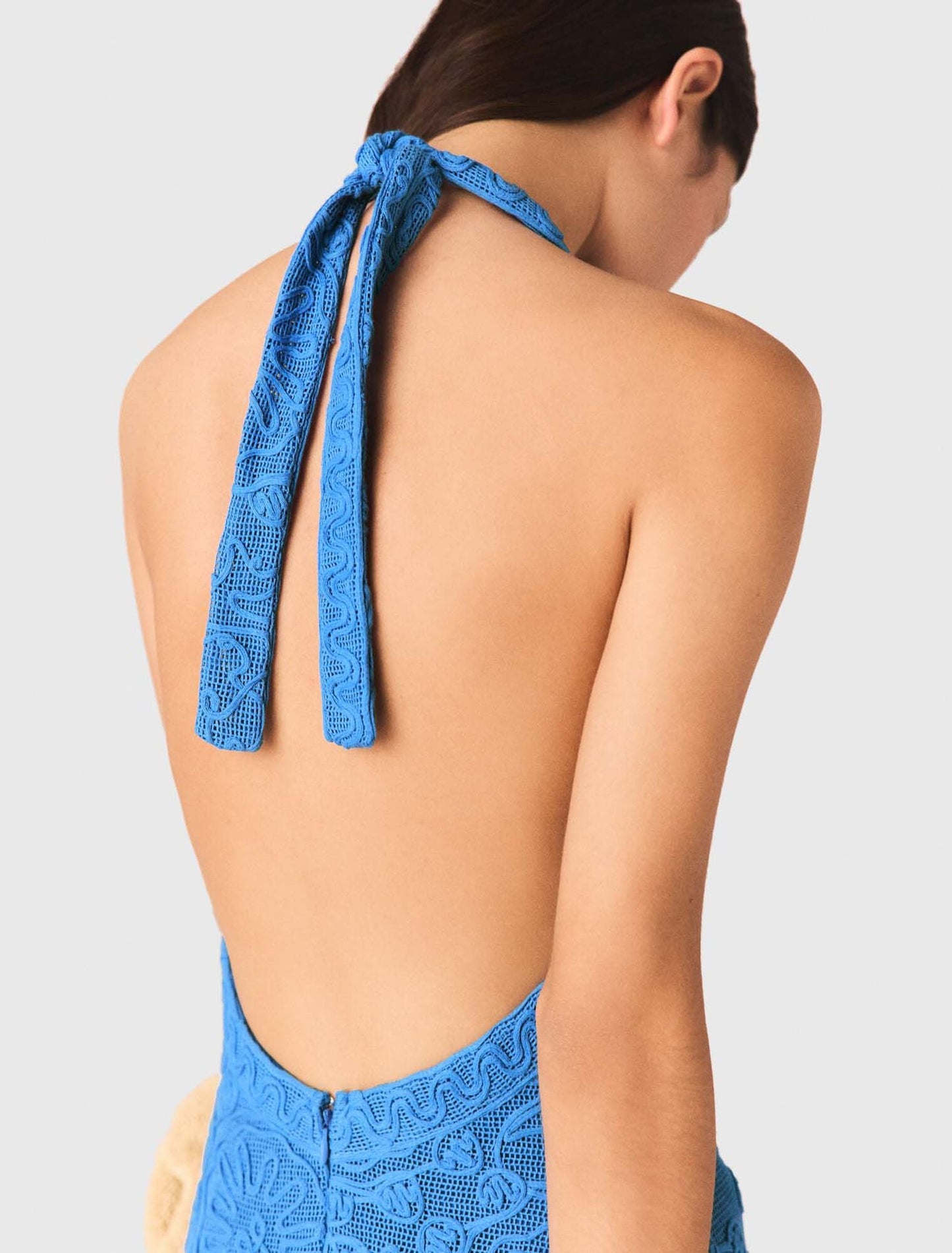 Backless Guipure Maxi Dress Blue