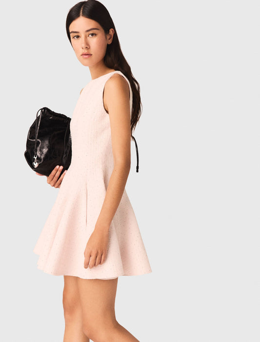 Short Flared Tweed Dress Pink