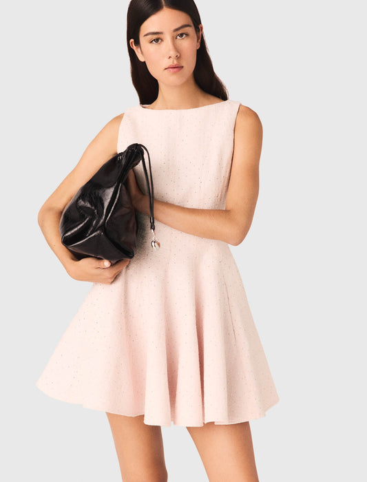 Short Flared Tweed Dress Pink