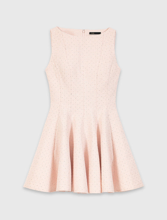 Short Flared Tweed Dress Pink