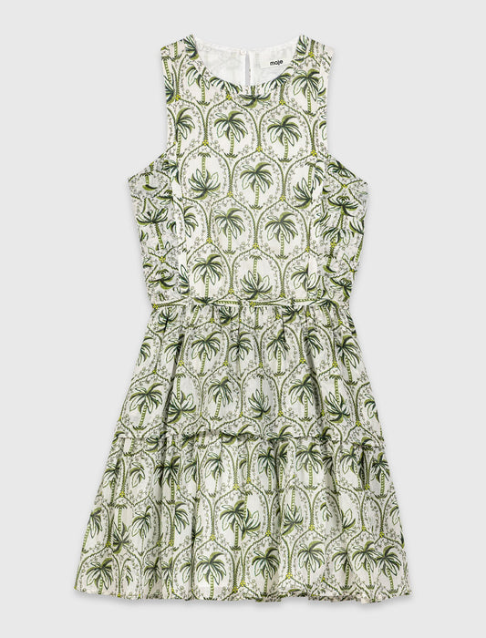 Patterned ruffled dress Green Palm Tree