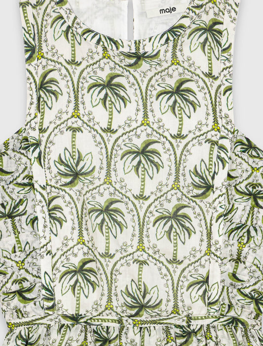 Patterned ruffled dress Green Palm Tree