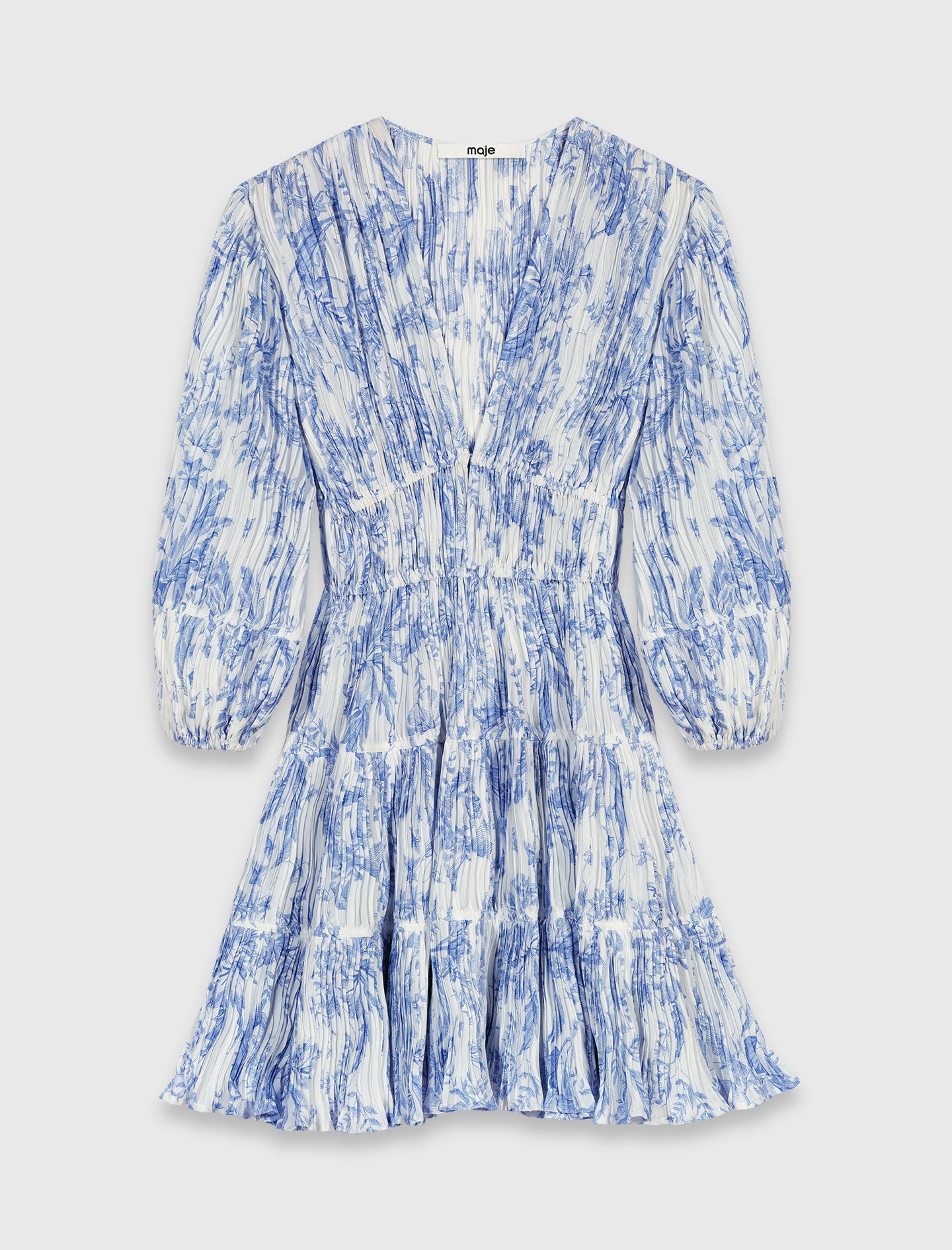 Patterned pleated dress Sky Blue Large Flowers Print