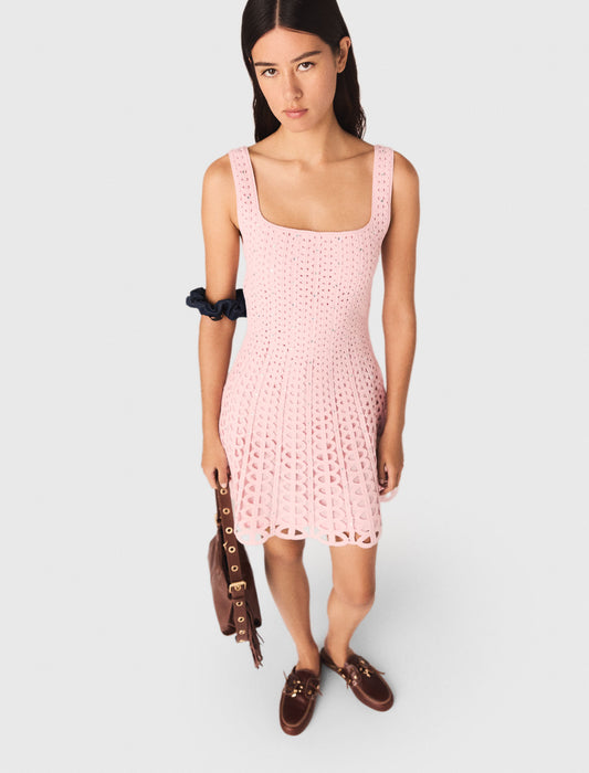 Short Rhinestone Crochet Dress Pink
