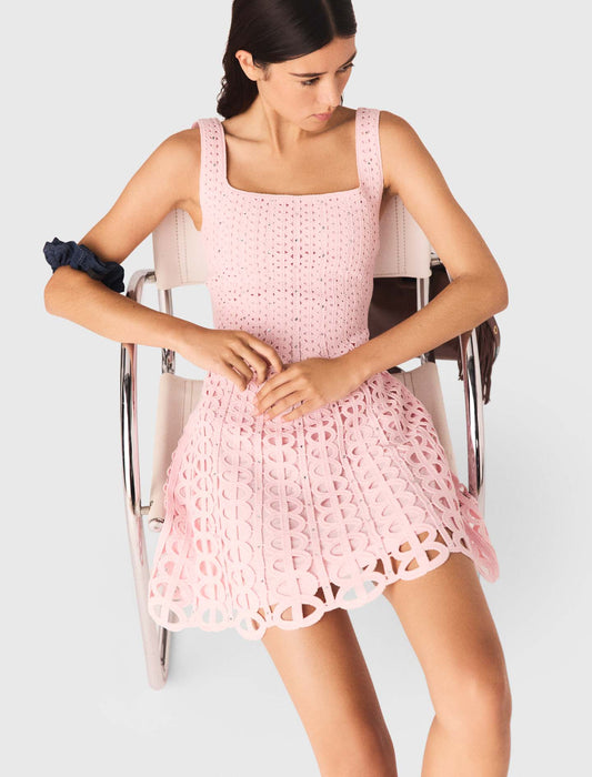 Short Rhinestone Crochet Dress Pink