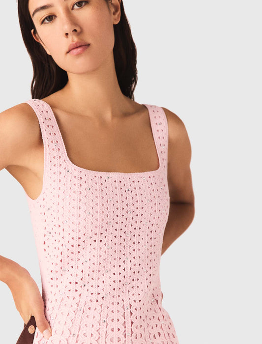 Short Rhinestone Crochet Dress Pink