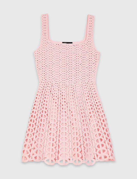 Short Rhinestone Crochet Dress Pink