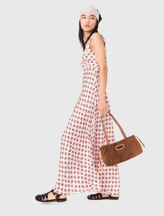 Printed Silk Dress Red Small Flowers Print