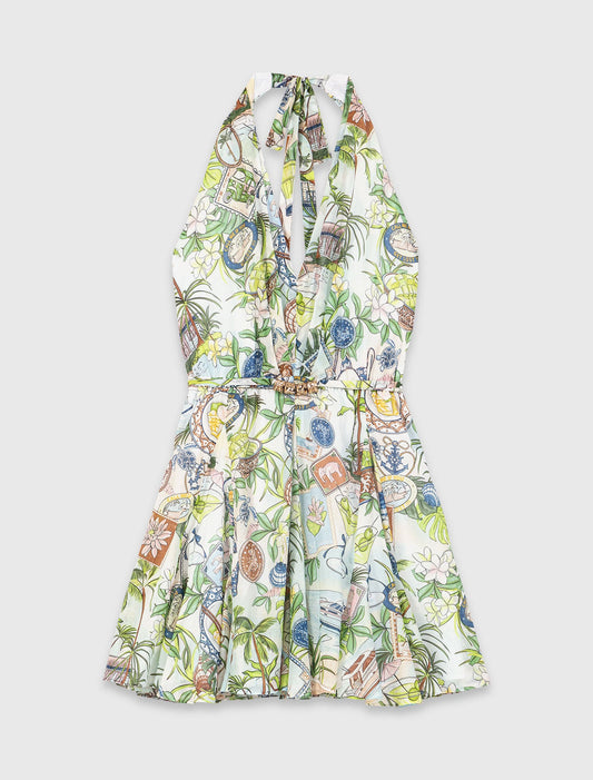 Short patterned backless dress Postcard Print