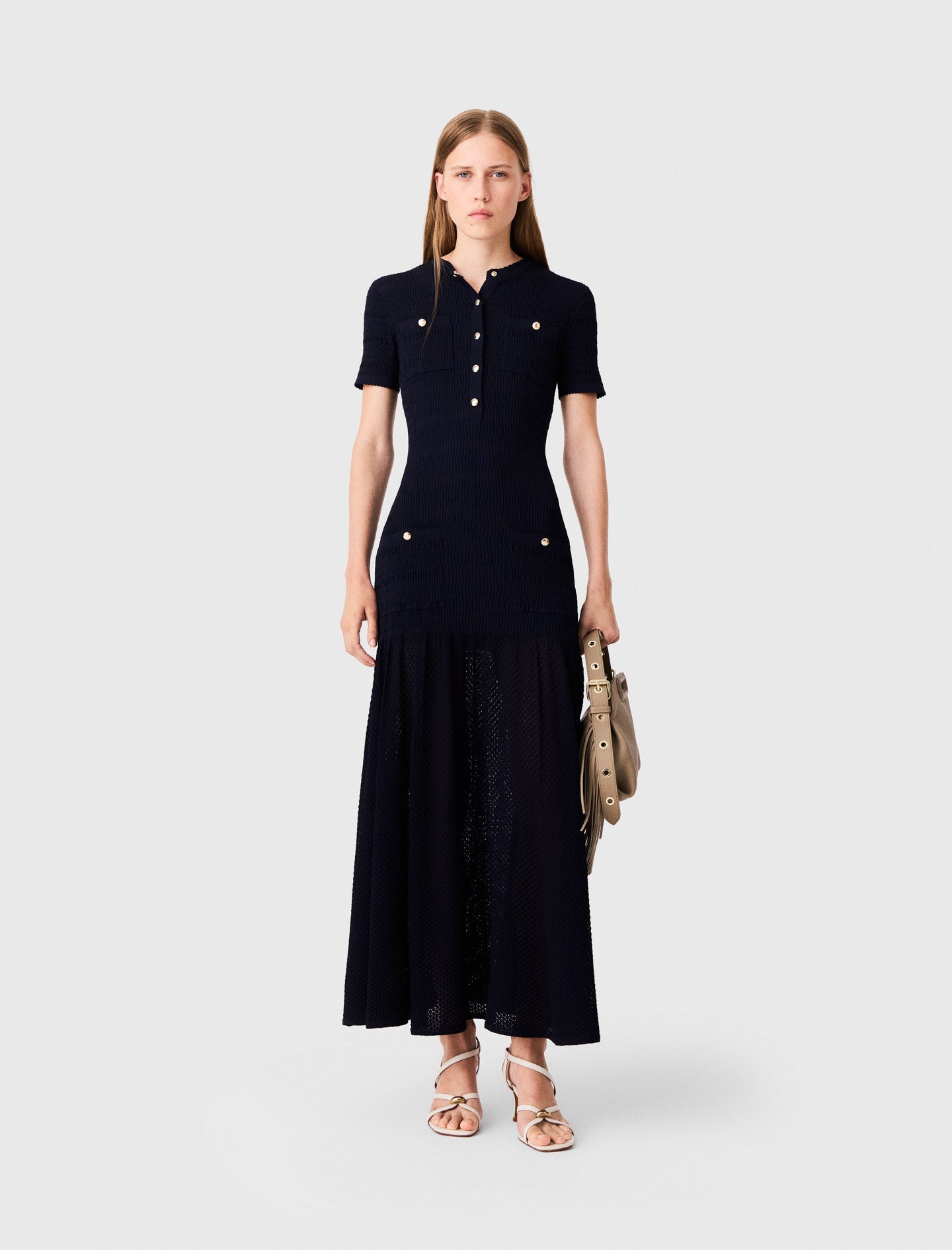 Pointelle knit maxi dress Navy