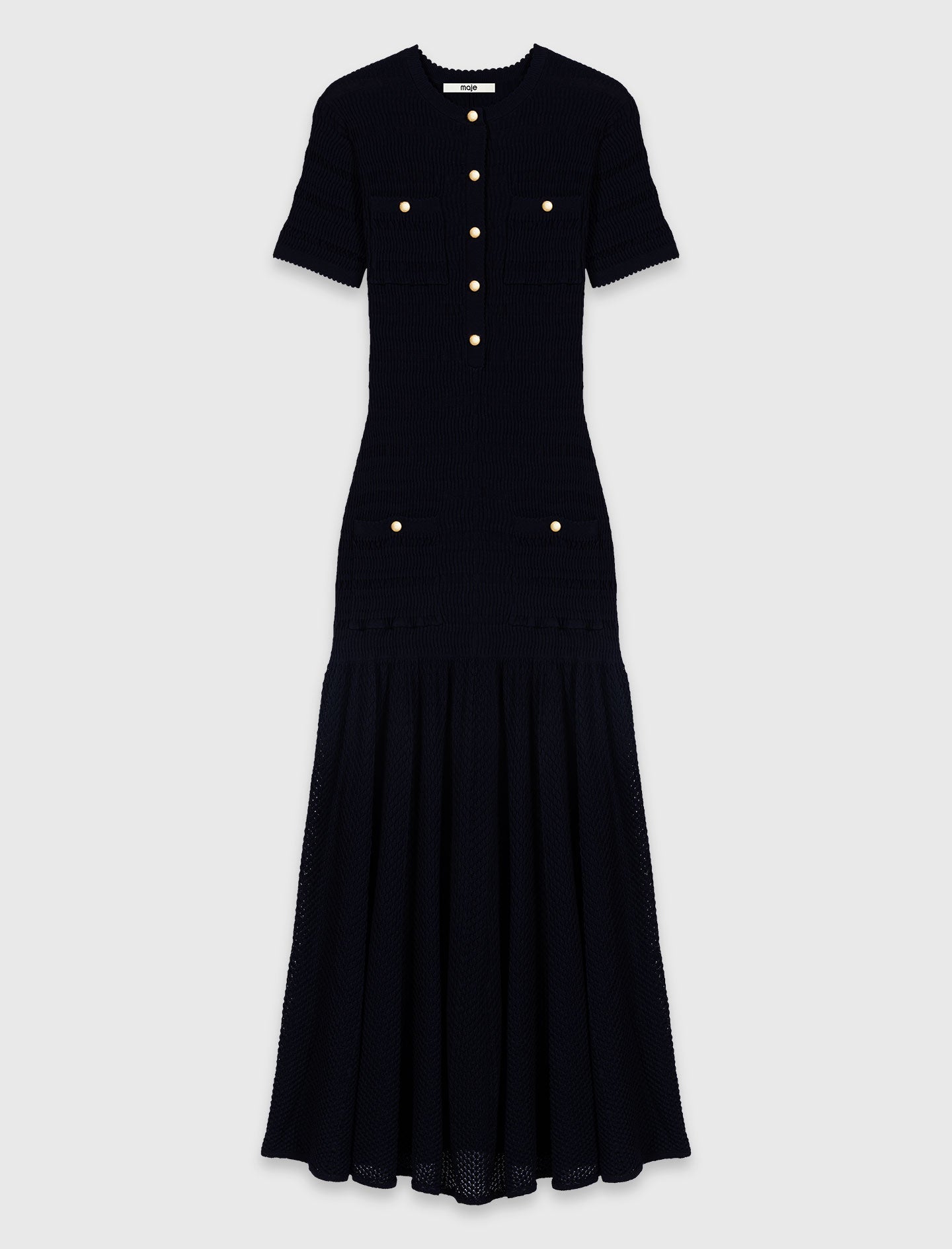 Pointelle knit maxi dress Navy