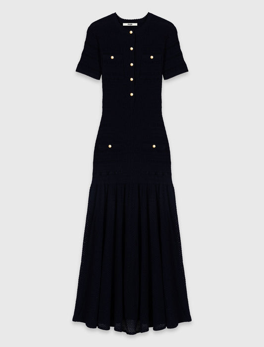 Pointelle knit maxi dress Navy
