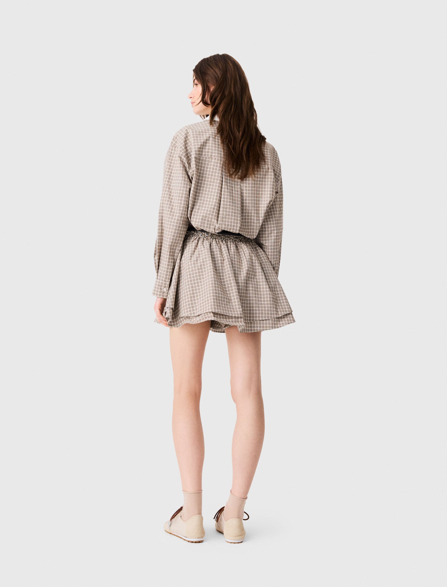 Short rhinestone checked dress Beige