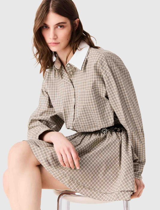 Short rhinestone checked dress Beige