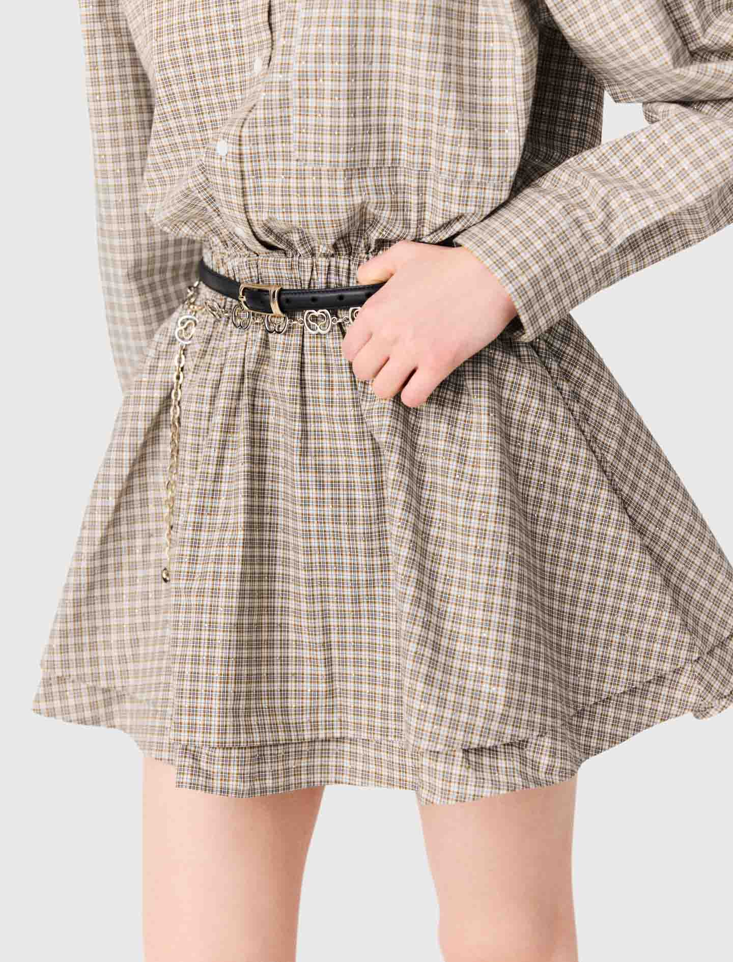 Short rhinestone checked dress Beige