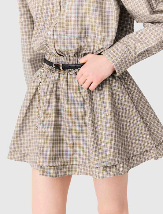 Short rhinestone checked dress Beige