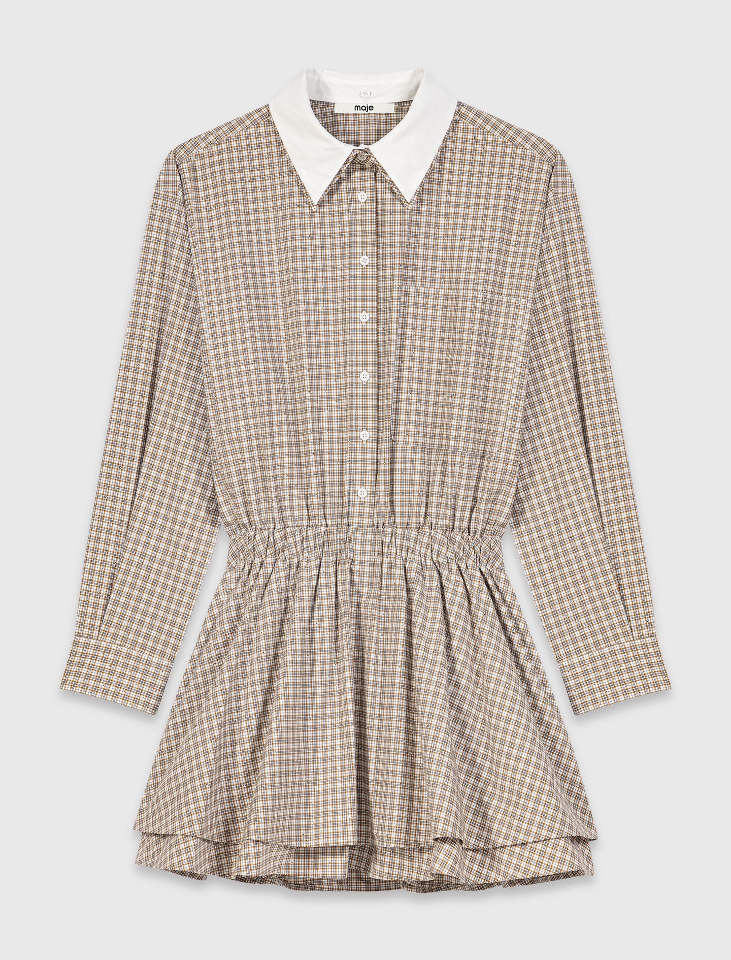 Short rhinestone checked dress Beige