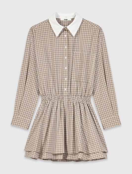 Short rhinestone checked dress Beige