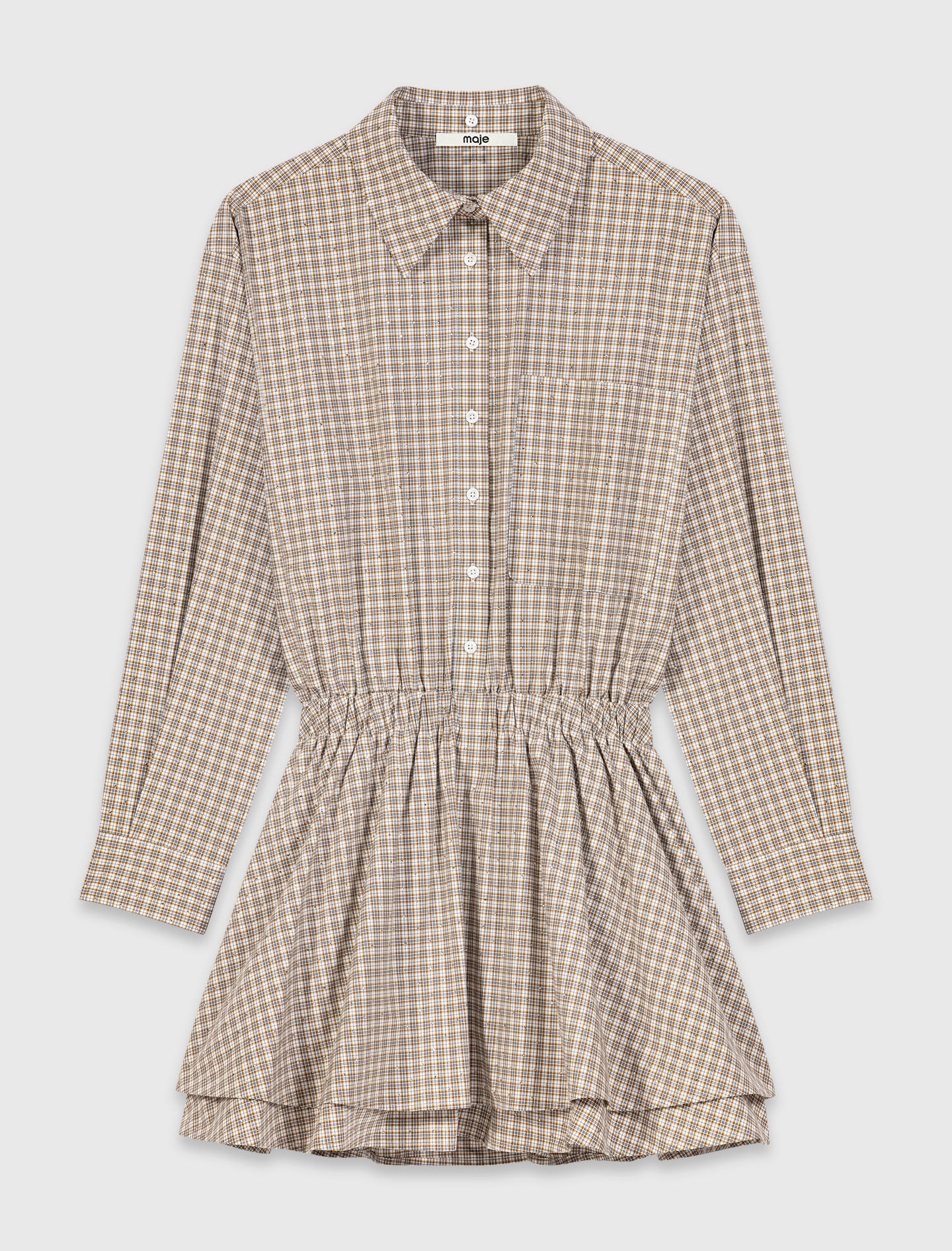 Short rhinestone checked dress Beige