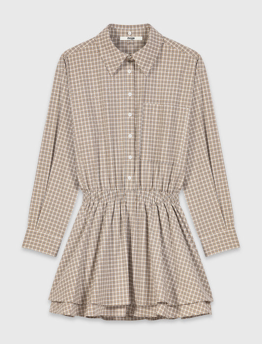 Short rhinestone checked dress Beige