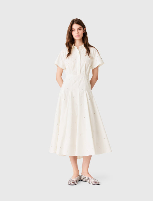 Beaded and rhinestone shirt dress White