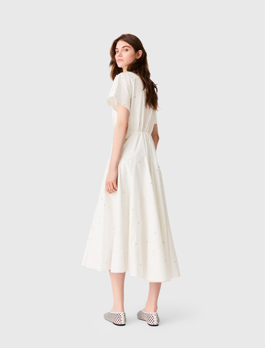 Beaded and rhinestone shirt dress White