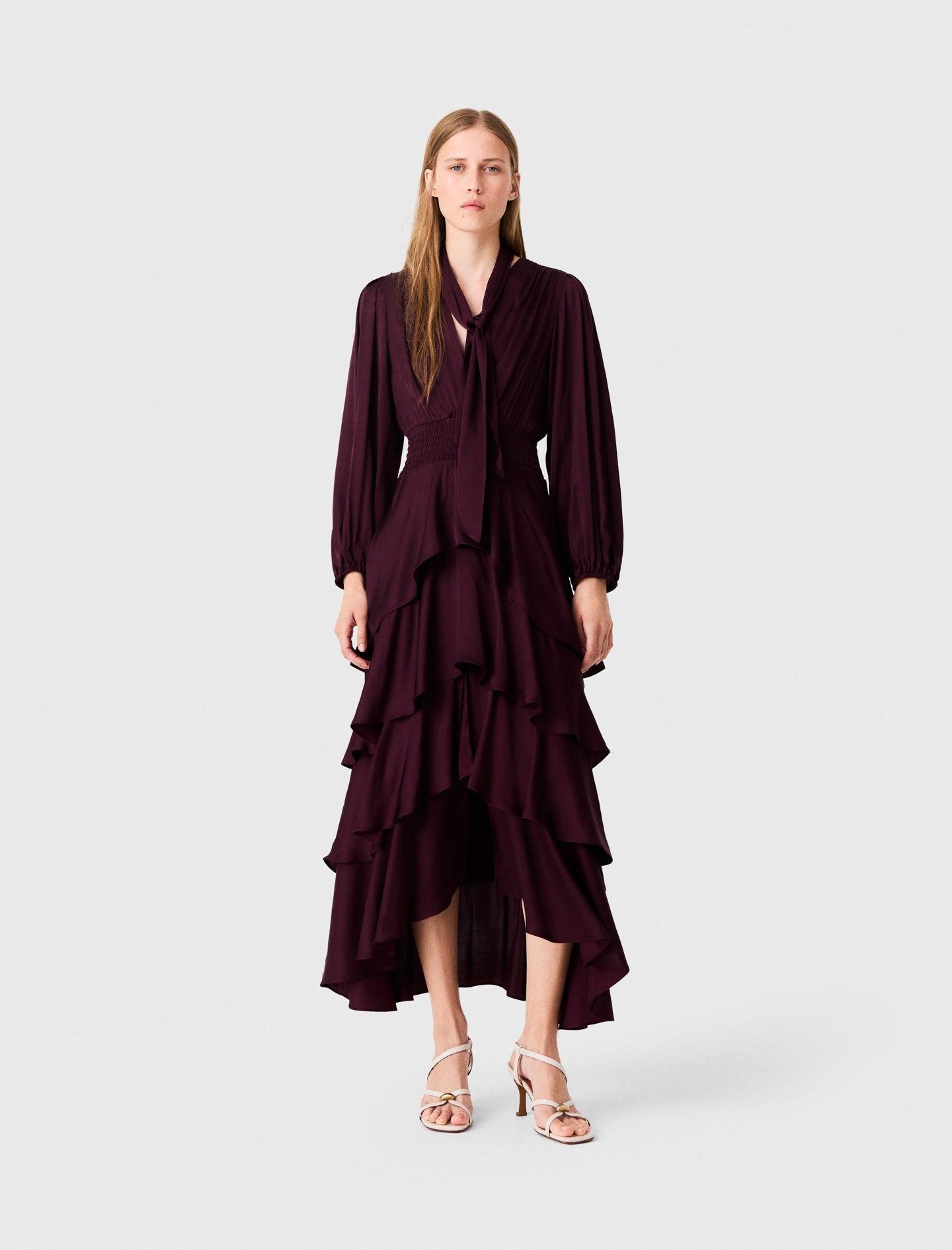 Ruffled maxi dress Burgundy