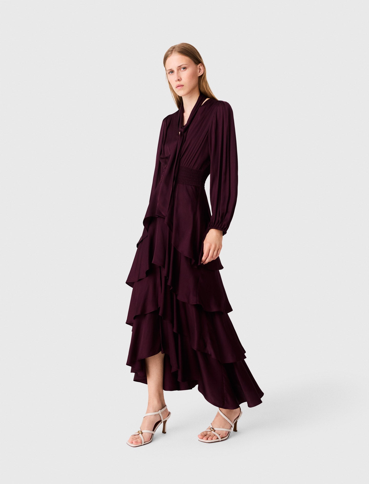 Ruffled maxi dress Burgundy