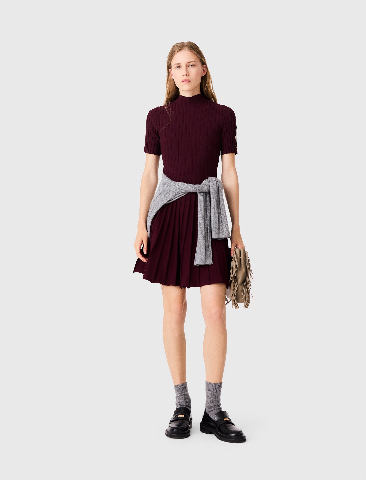 High-neck short skater dress Burgundy