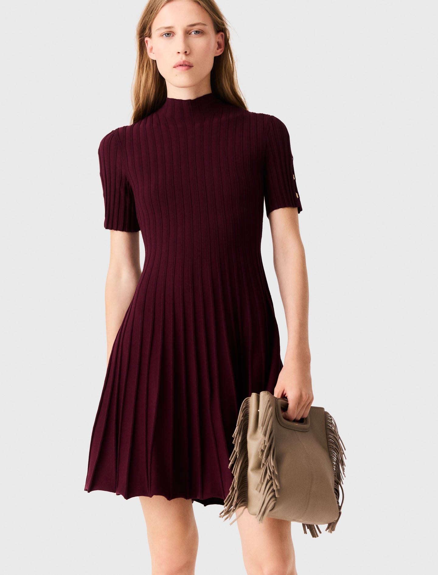 High-neck short skater dress Burgundy