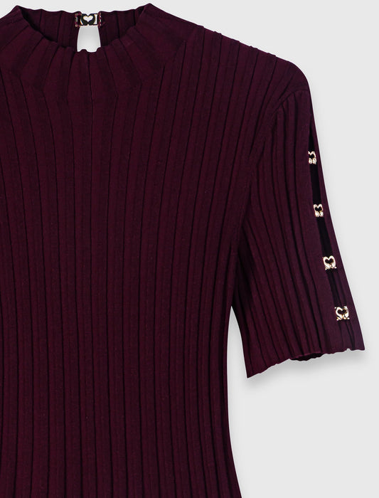 High-neck short skater dress Burgundy
