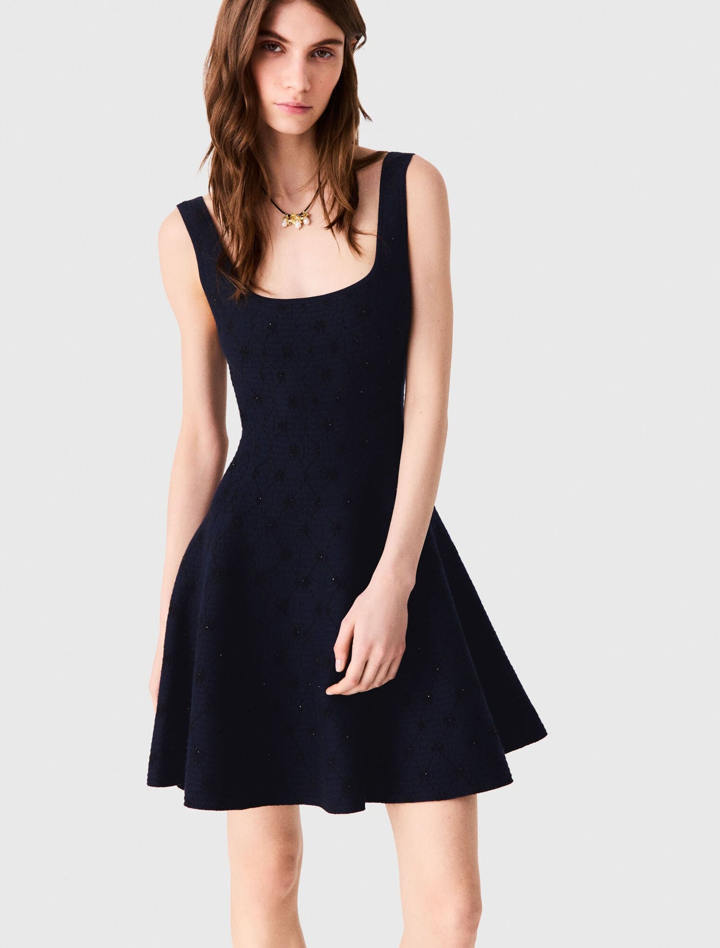 Short jacquard skater dress Navy