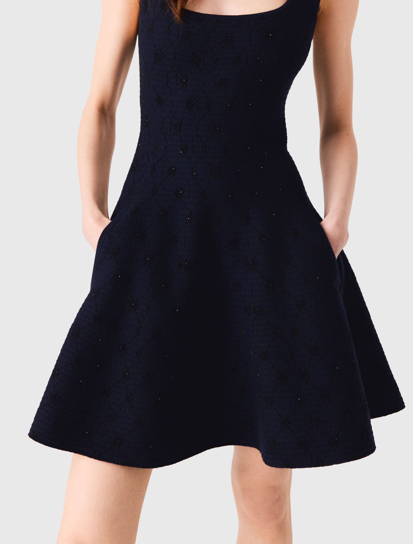 Short jacquard skater dress Navy