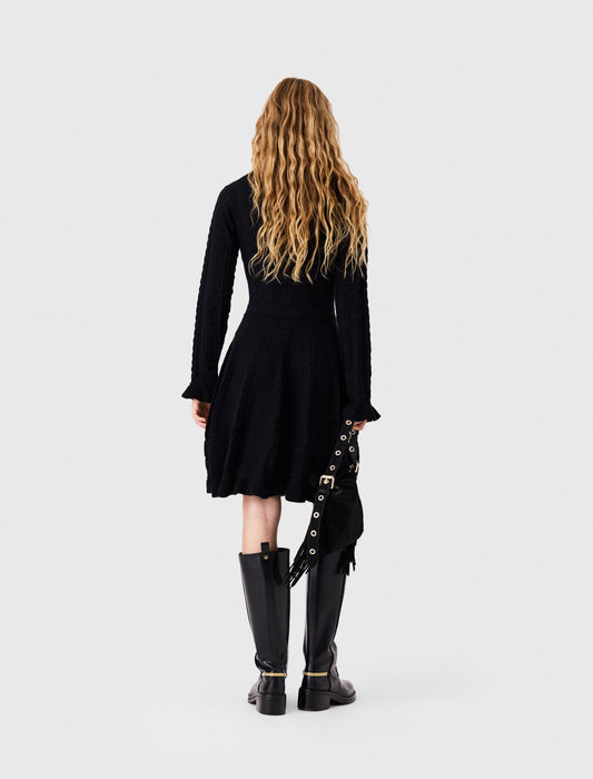 Short knit dress with buttons Black