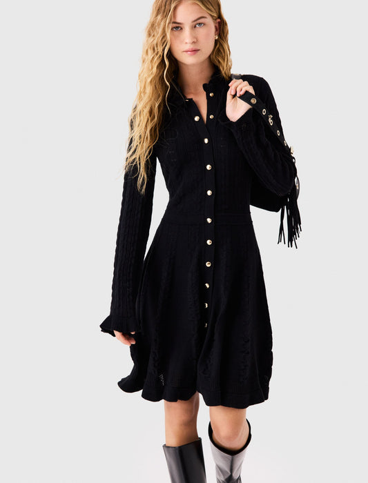 Short knit dress with buttons Black