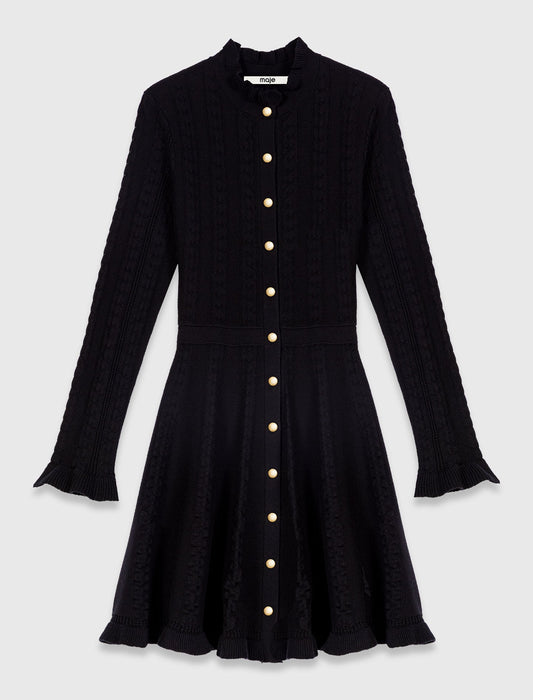 Short knit dress with buttons Black