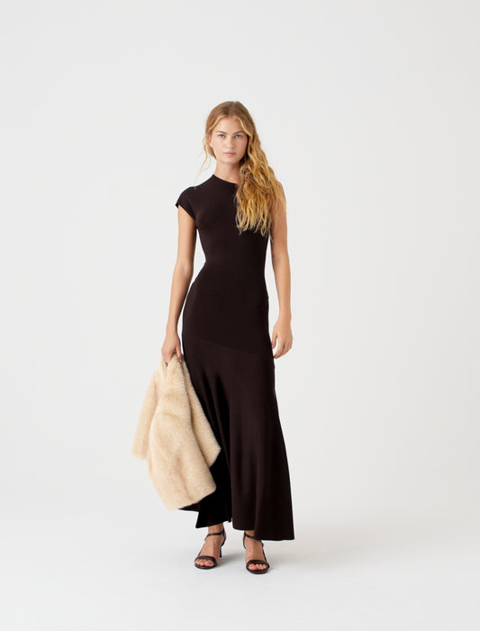 Asymmetrical jersey dress Dark Brown