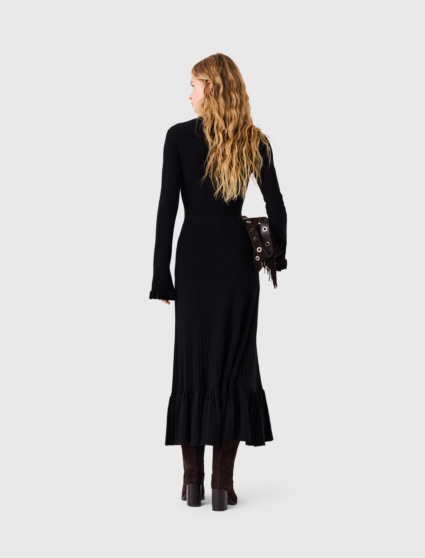 Ruffled knit maxi dress Black