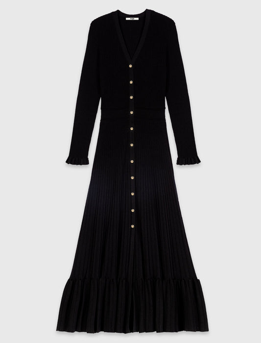 Ruffled knit maxi dress Black