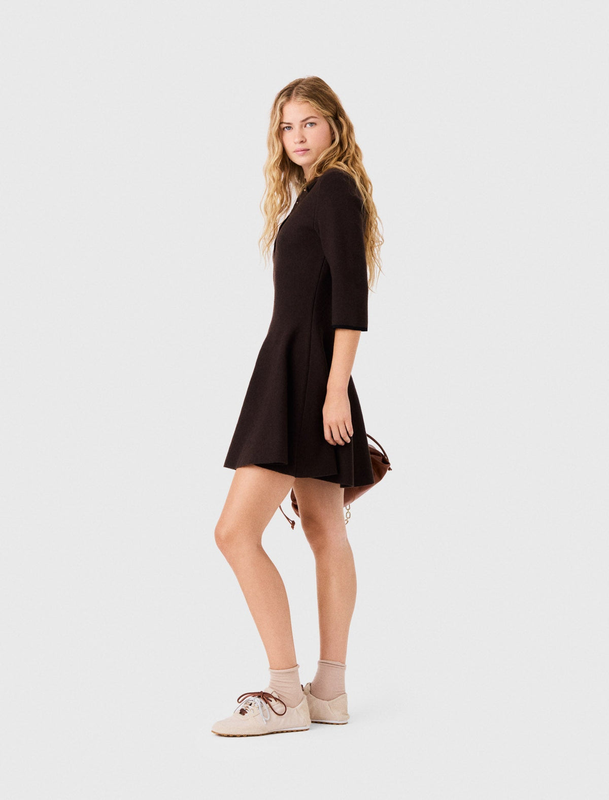 Knit Polo Dress Dark Brown